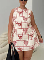 Alfalfa Shift Mini Dress Red Floral Check Curve