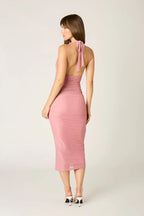 Ruched Mesh Midi Dress