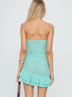 Hailees Lace Strapless Mini Dress Aqua