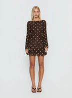 Lukea Long Sleeve Mini Dress Brown Polka Dot