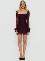 Dalzine Long Sleeve Mini Dress Burgundy Floral