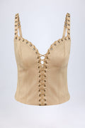Lace-Up Top in Tan