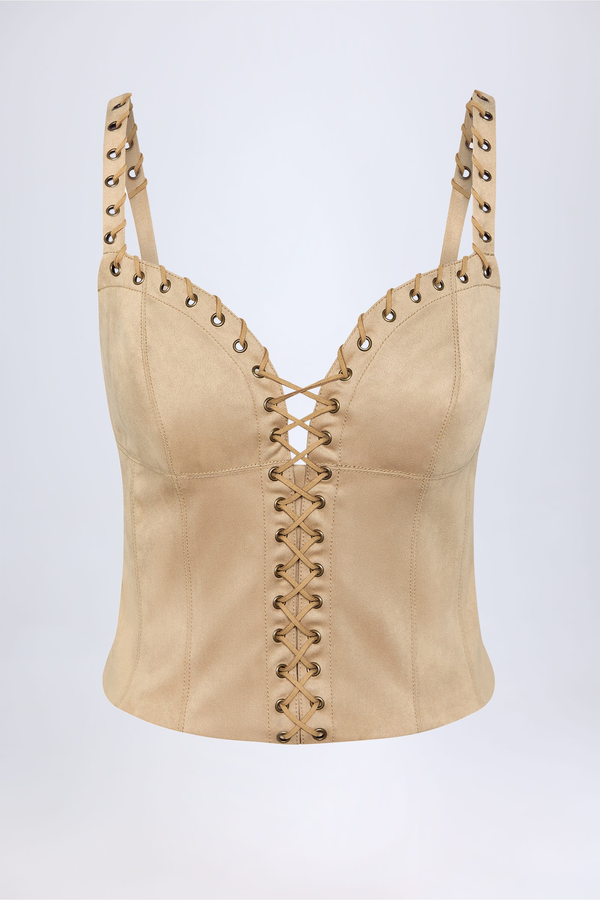 Lace-Up Top in Tan