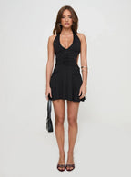 Maeva Halter Mini Dress Black Tall