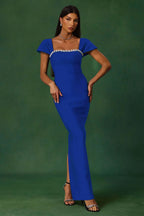 Romelle Diamond Bandage Maxi Dress – Short Sleeve Elegant Gown