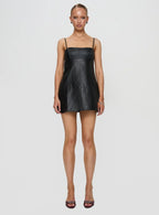 Isak Woven Faux Leather Mini Dress Black