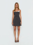 Renaissance Corset Lace Mini Dress Black / White Polka Dot