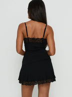 Rhiara Lace Trim Frill Mini Dress Black