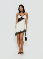 Raines Asymmetrical Lace Mini Dress Ivory / Black