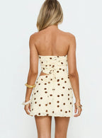 Jasira Strapless Drape Mini Dress Cream / Brown Polka Dot