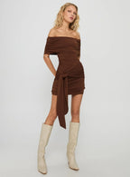 Island Girl Tie Skirt Mini Dress Brown