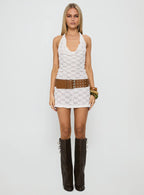 Masego Crochet Scarf Tie Mini Dress White