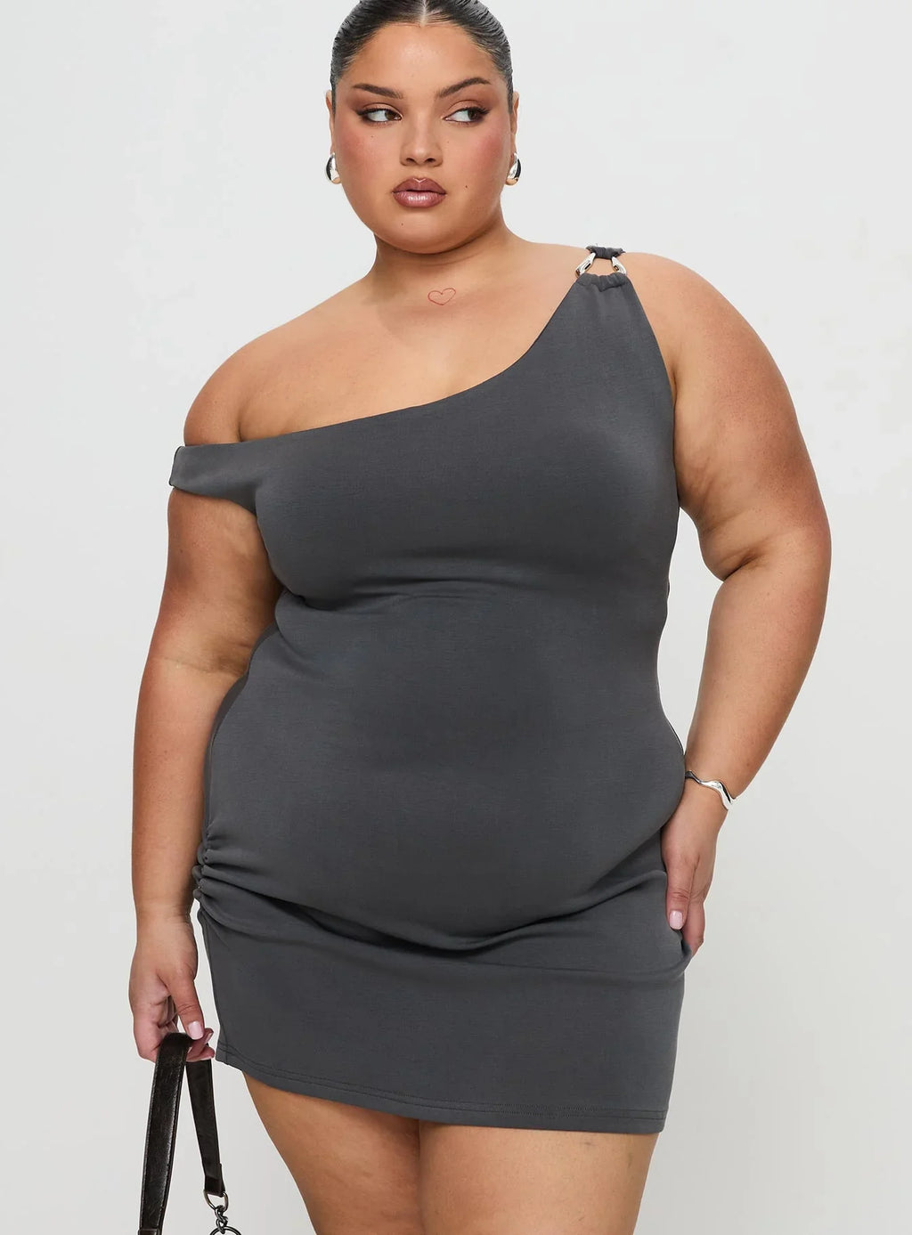 True Desires One Shoulder Mini Dress Grey