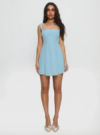 Xanthus Embroidered Mini Dress Blue