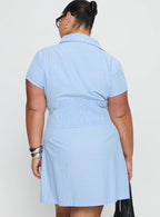 Motley Mini Dress Blue Stripe Curve