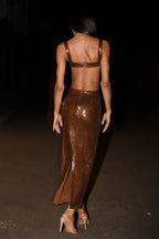 Adoria Sequin Cut Out Maxi Dress - Chocolate
