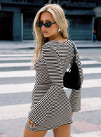 Bryanna Long Sleeve Mini Dress Black / White