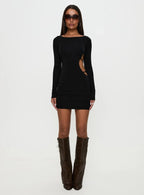 Rowin Long Sleeve Cut Out Mini Dress Black
