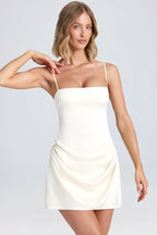 Draped A-Line Mini Dress in Ivory