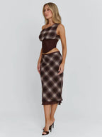 NARELLE MIDI SKIRT BROWN CHECK