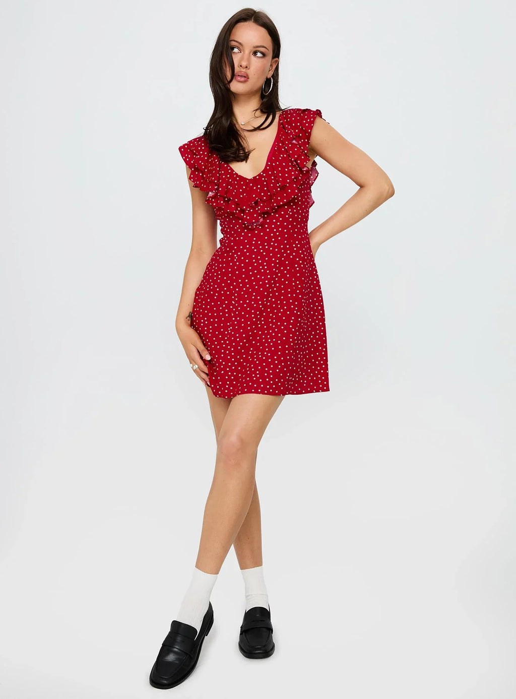Cherry Schnapps Flutter Mini Dress Red Polka