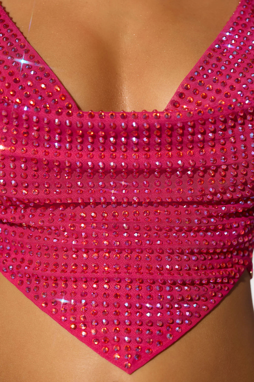 Embellished Cowl Neck Open Back Crop Top in Hot Pink