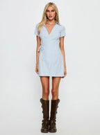 Amarita Wrap Collared Mini Dress Blue Stripe