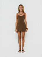 Possie Layered Jersey Mini Dress Brown