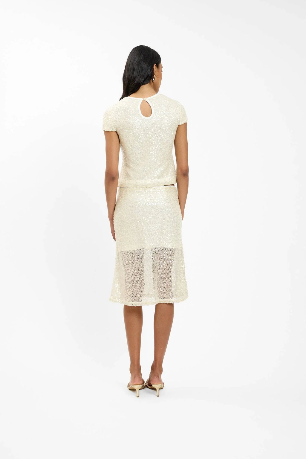 Midi Skirt | Mesh Ivory Sequin
