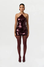 Sequin Open Back Halter Top