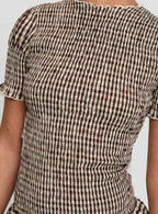 Laurita Shirred Mini Dress Brown Check