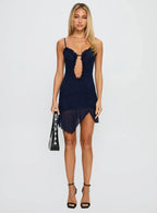 One Dance Asymmetrical Mini Dress Navy