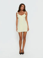 Dewdrops Chiffon Frill Mini Dress Yellow