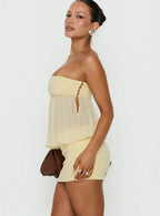 Howland Strapless Sheer Blouson Mini Dress Yellow