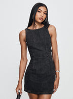 Chatter Buckle Side Denim Mini Dress Charcoal