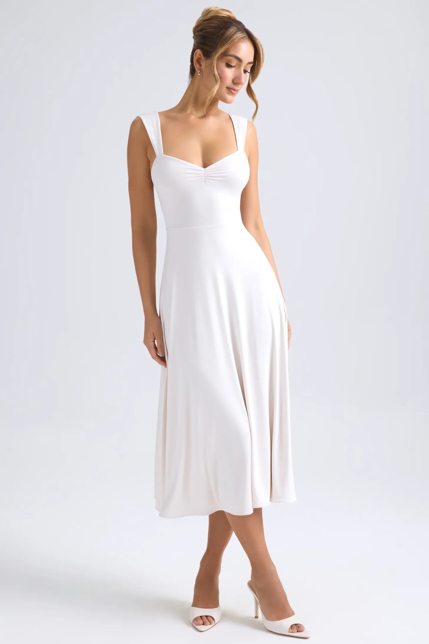 Sweetheart-Neck Ruched Midaxi Dress in Light Blue