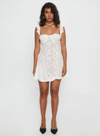 Mariea Lace Frill Mini Dress White