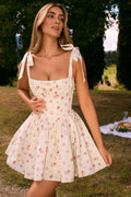 Ruched Corset Mini Dress in Small Rose Print