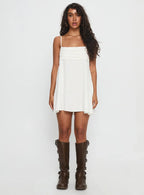 Every Breath Linen Shift Mini Dress White