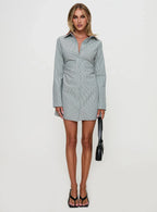 Publicity Long Sleeve Mini Dress Blue Pinstripe