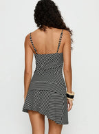 Laurela Asymmetrical Mini Dress Black / White Stripe