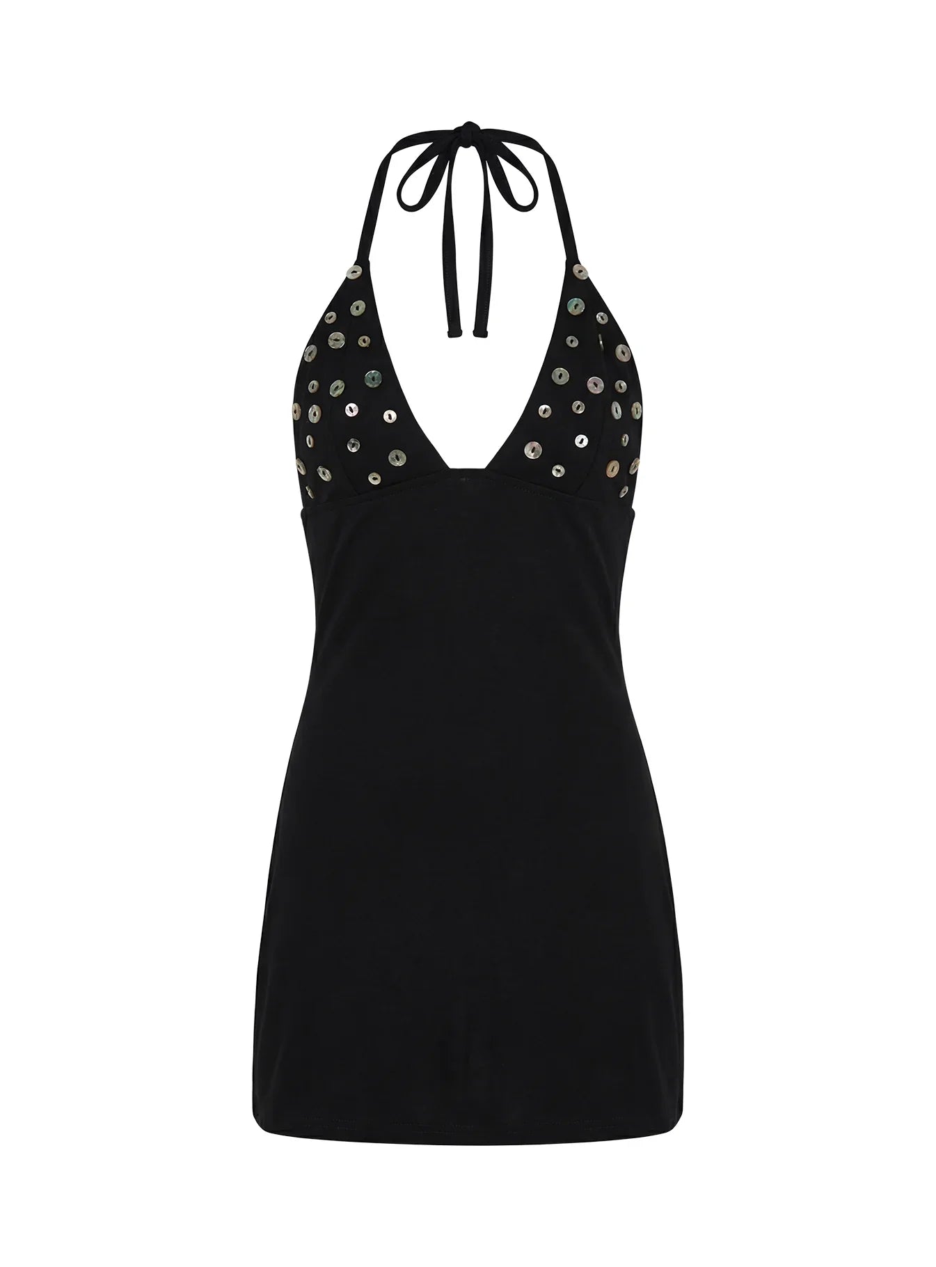 Chyna Halter Button Mini Dress Black