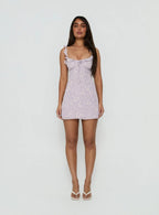 Dewdrops Chiffon Frill Mini Dress Lilac Floral