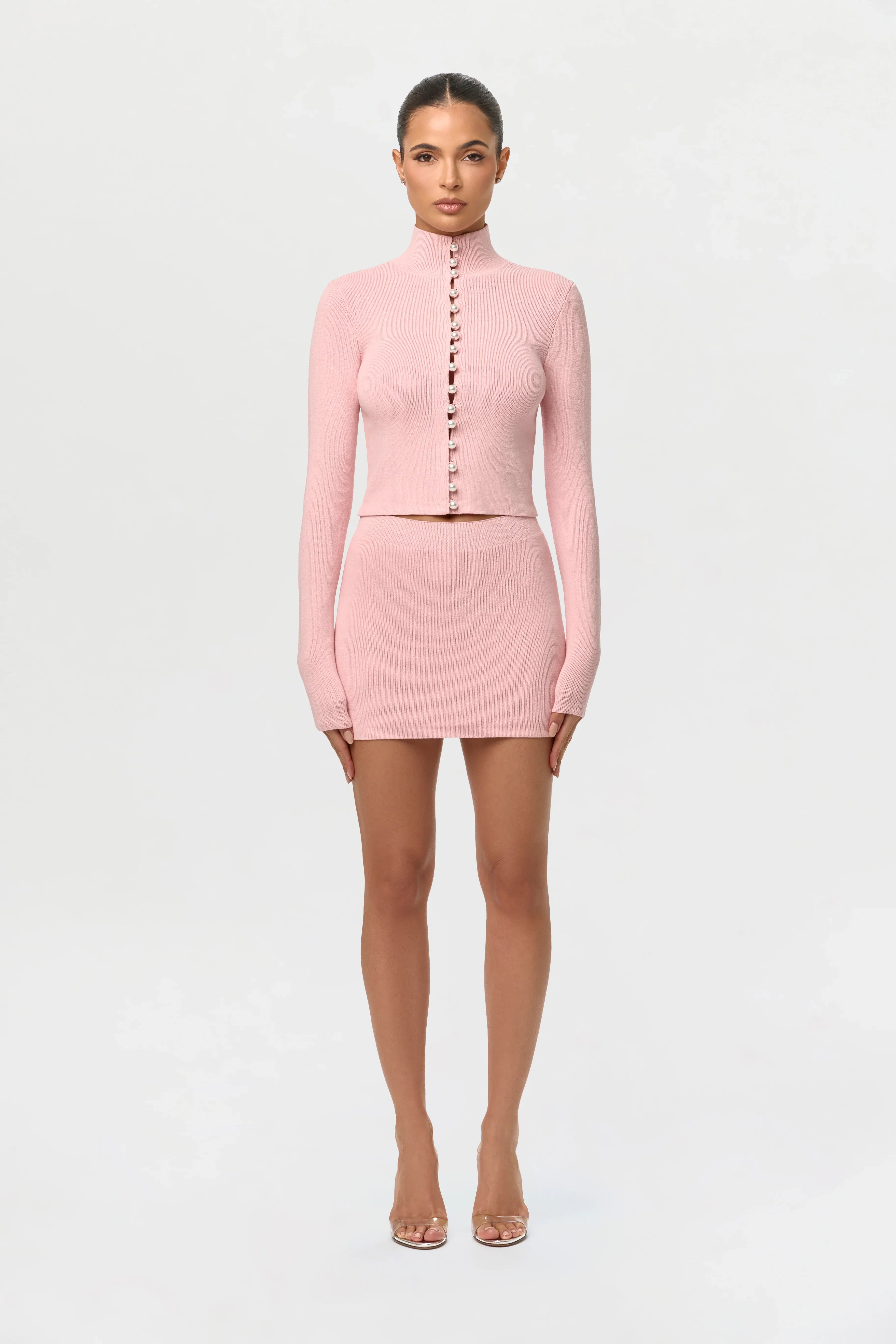 Knit Pearl Button Turtleneck Top