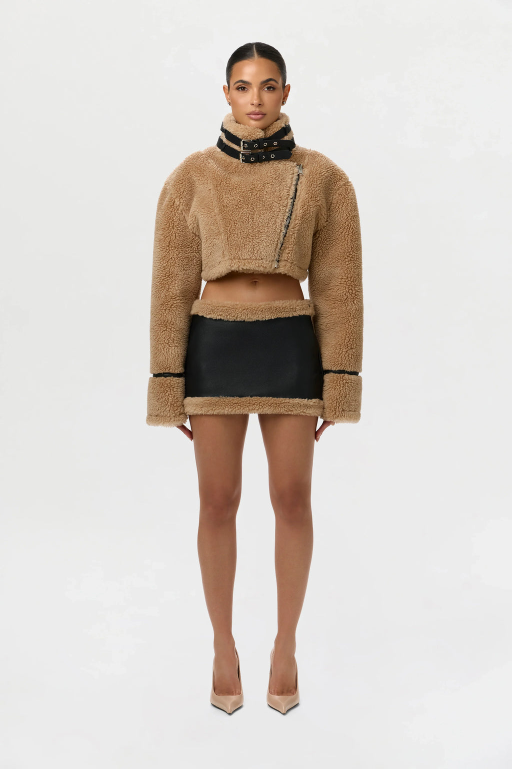Sherpa Vegan Leather Mini Skirt