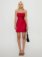 Pinot Noir Halter Ruched Mini Dress Red