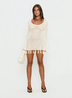 Melosa Long Sleeve Crochet Mini Dress White