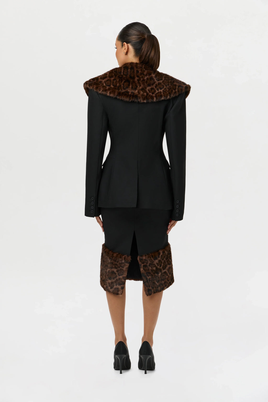 Suiting Faux Fur Leopard Midi Skirt