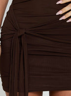 Hunta Halter Plunge Mini Dress Chocolate
