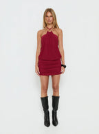Hedlea Draped Ring Detail Mini Dress Burgundy